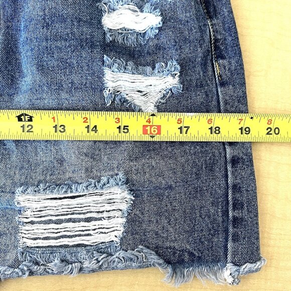 Forever 21 Women's Denim Mini Skirt Size Large  Distressed Raw Hem Cotton Blue - Picture 9 of 10